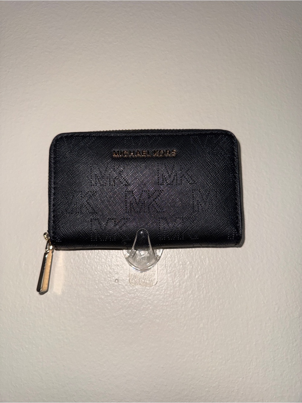 Michael Kors Black Zip-Around MK Embossed Card Holder